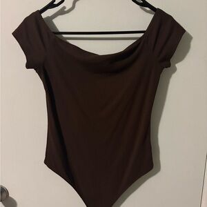 American Eagle Outfitters Dark Brown Off-Shoulder Ribbed Bodysuit